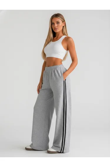 Grey Side Striped Straight Leg Joggers