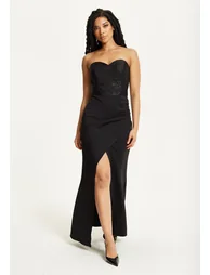 Strapless Black Lace Maxi Dress - 4