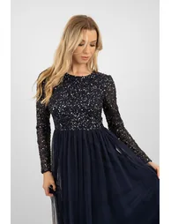 Belle Navy Blue Long Sleeve Bridesmaid Dress - 1