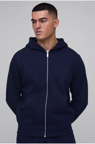 Essential Regular Fit Zip Through Hoodie - navy