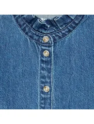 Denim blouse with ruffled stand-up collar BLUE - 2