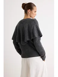 Anthracite Knitwear Cape Detailed Cardigan - 8