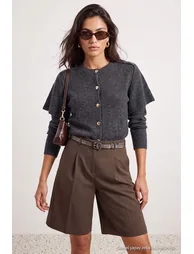 Anthracite Knitwear Cape Detailed Cardigan - 1