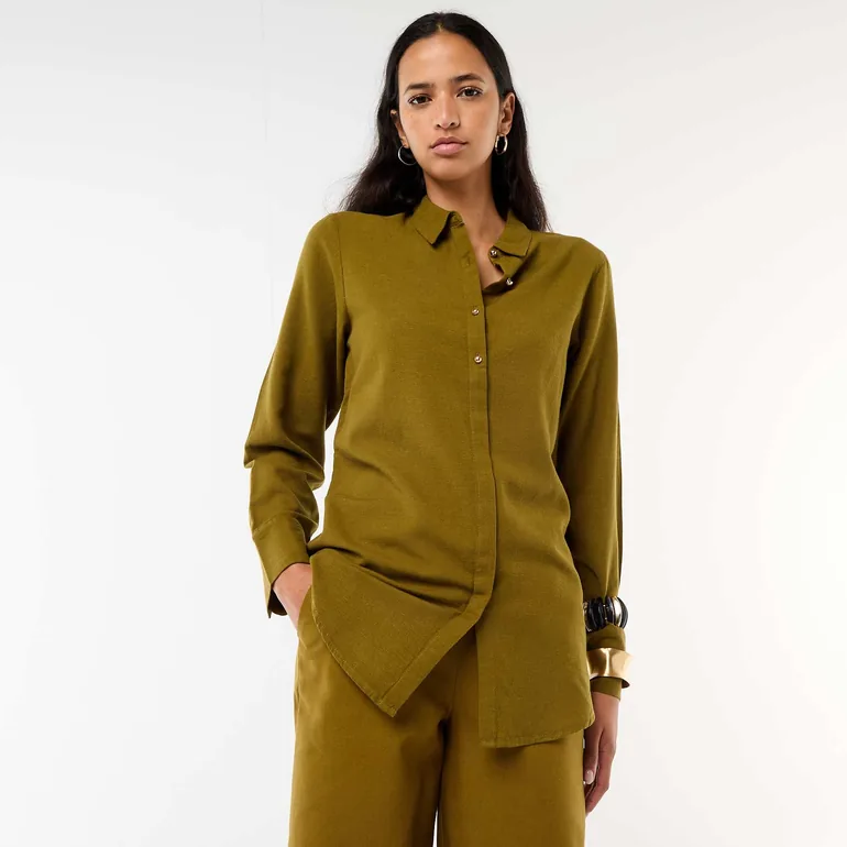Shirt with Gold Button Detail GREEN - 1