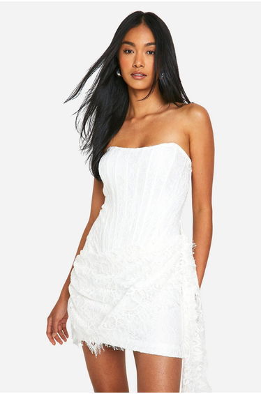 Lace Corset Drape Mini Dress - white product thumbnail 2