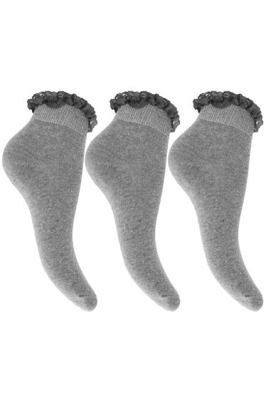 Childrens Girls Ruffled Trim School Socks (Pack Of 3) - Grey