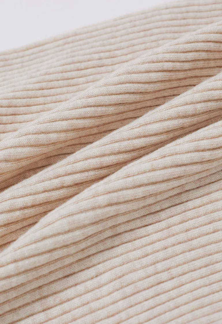 Twist Cutout Neck Ribbed Knit Top in Ivory - 8