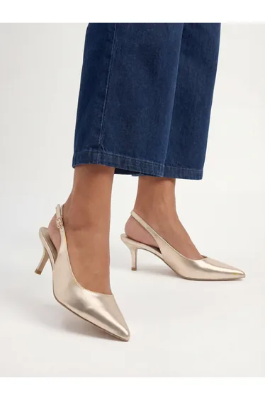 Jess Faux Metallic Leather Kitten Heel Slingback Court Shoes