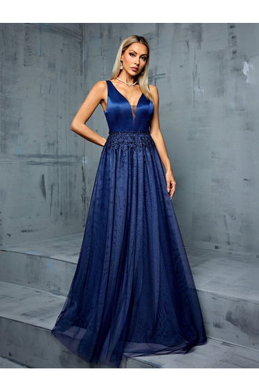 Leely V Neck Sleeveless A-Line Tulle Prom Dress