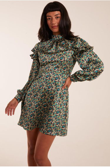 Ruffle Sleeve High Neck Swing Dress