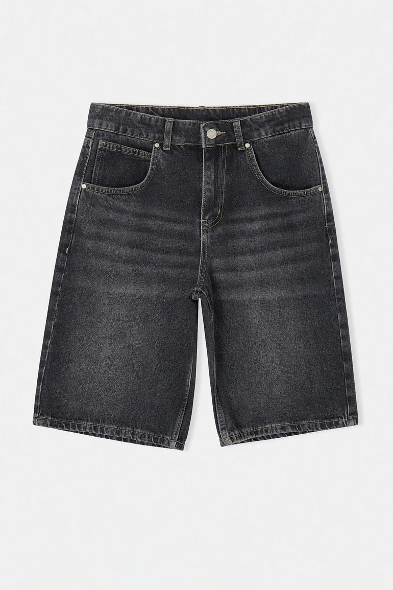 Anthracite High Waist Denim Bermuda - 4