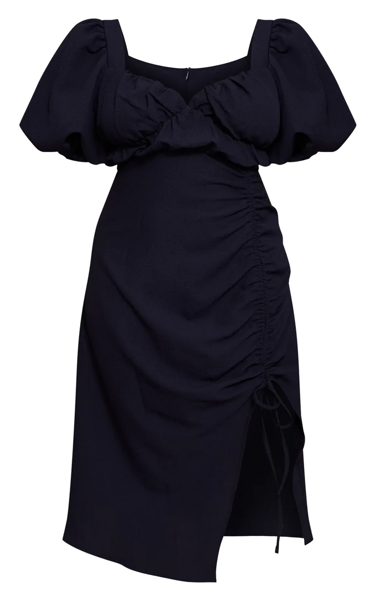 plus black puff sleeve ruched side split midi dress Plus Navy Puff Sleeve Ruched Split Side Midi Dress Prettylittlething Navy :  Dresses : VogaCloset Bahrain