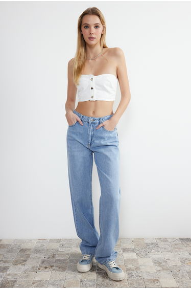 White Strapless Denim Bustier