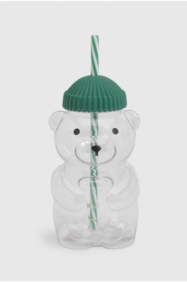 Plastic Bear Straw Cup - green