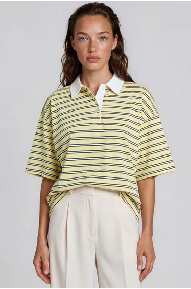 BUSEM Women's Striped Cotton Polo T-Shirt
