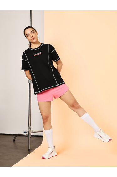Women Black Slogan Print T-Shirt