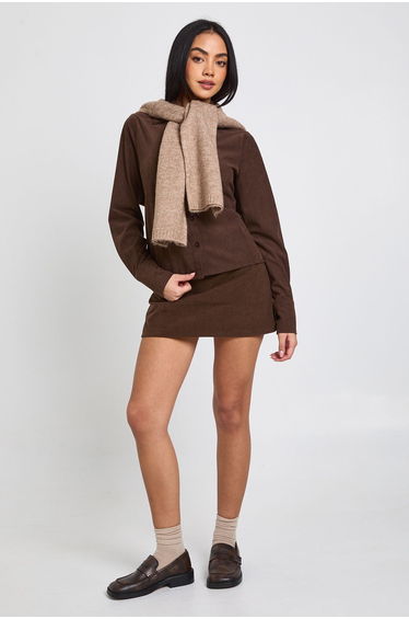 Cord Cinched Shirt - chocolate
