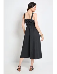 Square Neck Button Midi Dress - 2