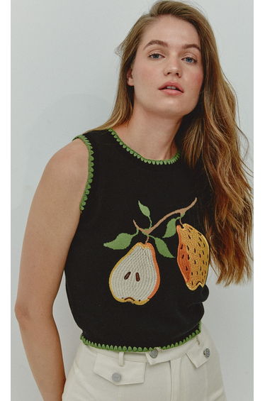 Black Pear Tree Knit Tank Top