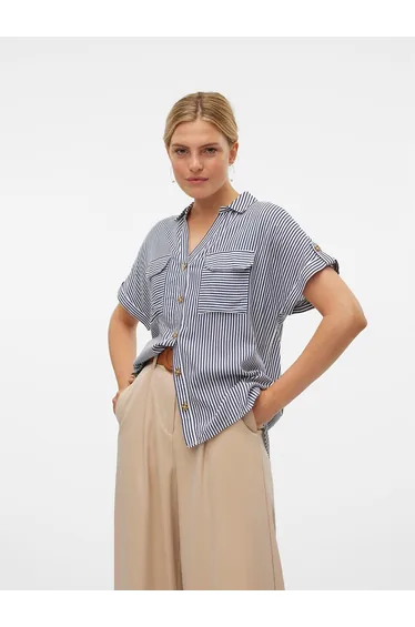 Striped Short Sleeve Blouse