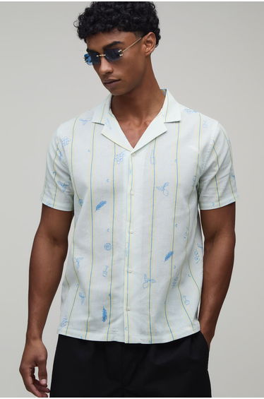 Regular Fit Pinstripe Print Shirt - blue
