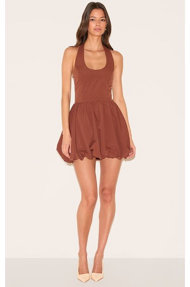 Chocolate Halterneck Puffball Dress