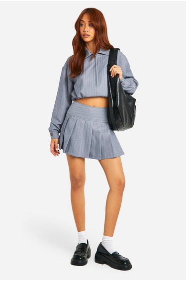 Premium Pinstripe Relaxed Fit Bomber Jacket - charcoal