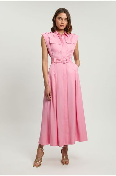 Premium Linen Twill Woven Sleeveless Maxi Dress