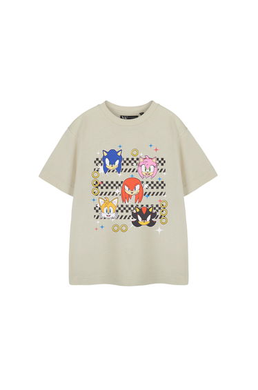 Sonic The Hedgehog Boys Group Faces Short-Sleeved T-Shirt - Oatmeal