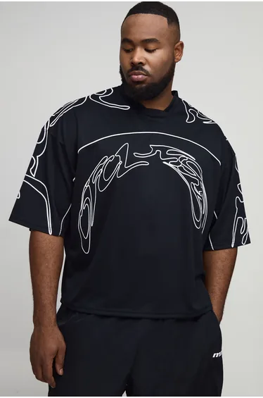 Plus Oversized Boxy V-Neck Baseball Graffiti Print Sports Top - black