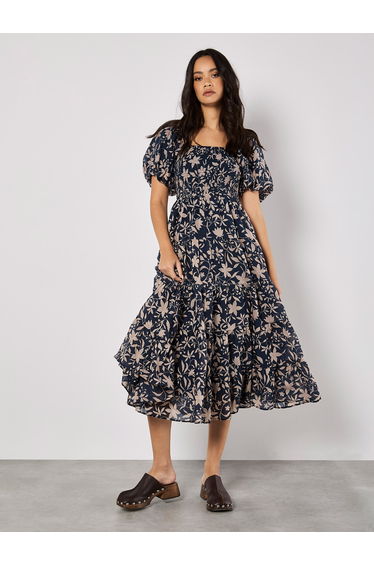 Sarasa Floral Tiered Midi Dress