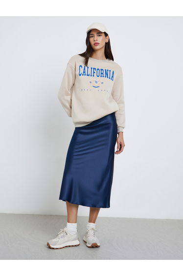 Beige California Print Relaxed Fit Sweatshirt