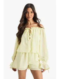 Chiffon Bardot Dropped Waist Playsuit - 1