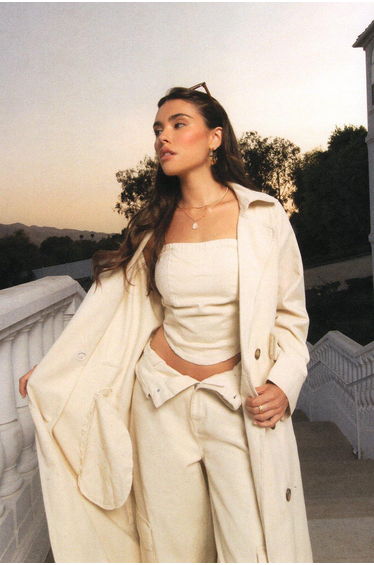 Madison Beer Seam Detail Longline Corset Top - off white