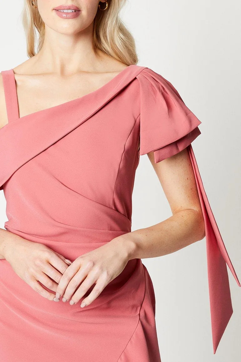 Bow Shoulder Ruffle Wrap Skirt Dress - 3
