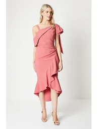 Bow Shoulder Ruffle Wrap Skirt Dress