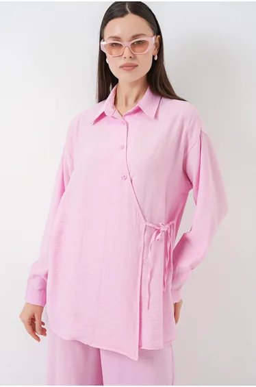 BDART Tie Detail Shirt Collar Tunic-Pants Set