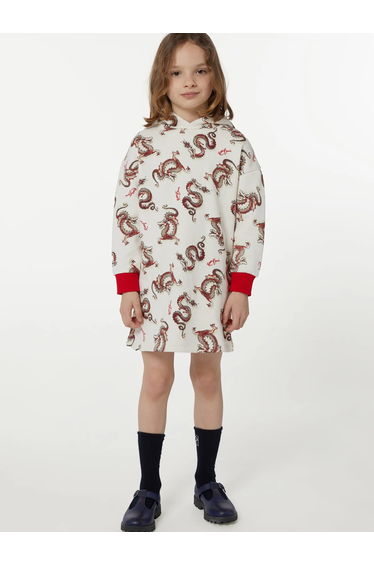 Girls Hooded Dragon Dress in Ivory