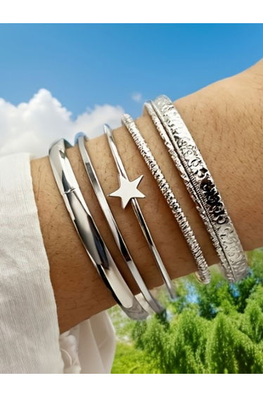 Set of 6 - Silver Assorted Bracelet