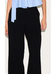 Black Linen Blend Tailored Straight Leg Trousers - 3