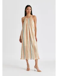 Halter Neck Plisse Dress with Belt - 1