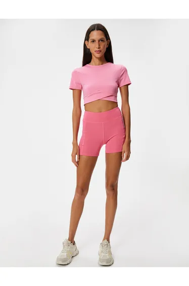 Crop Sports T-Shirt Slim Fit Crew Neck Layered Short Sleeve