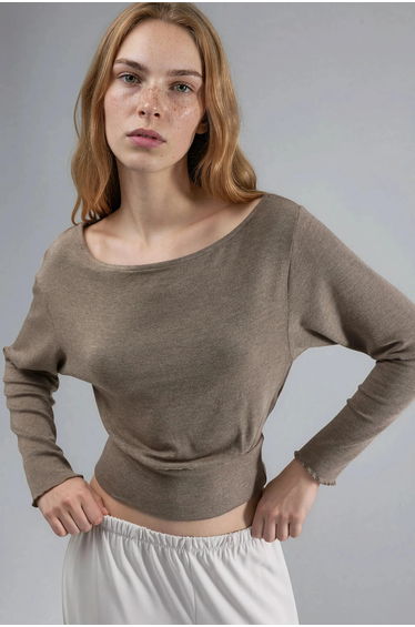 BUSEM Boat Neck Long Sleeve Elastic Blouse