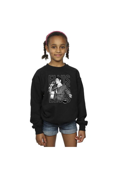 Elvis Girls Triple Logo Portrait Sweatshirt - Black