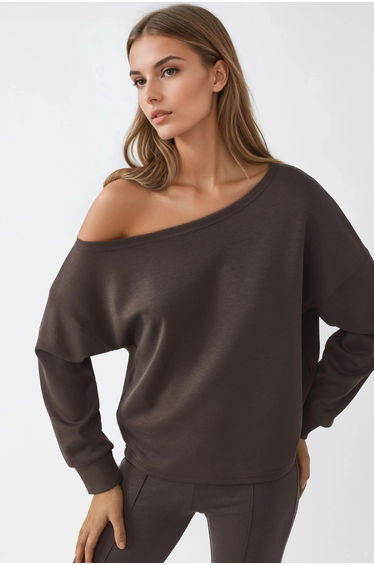 BUSEM Asymmetrical Collar Relaxed Fit Sweatshirt