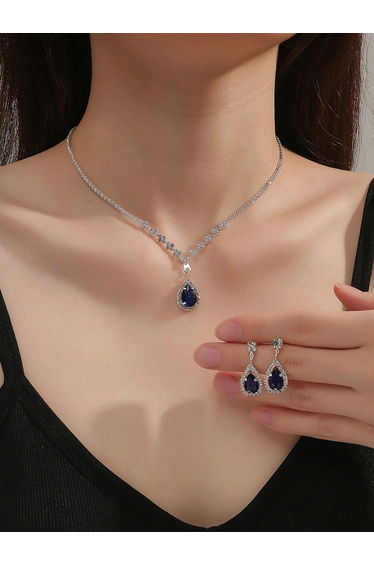 Embellished Necklace with Rhinestone Drop and Earrings Set