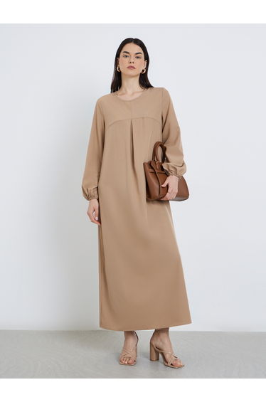 Solid Balloon Sleeve A-Line Maxi Dress