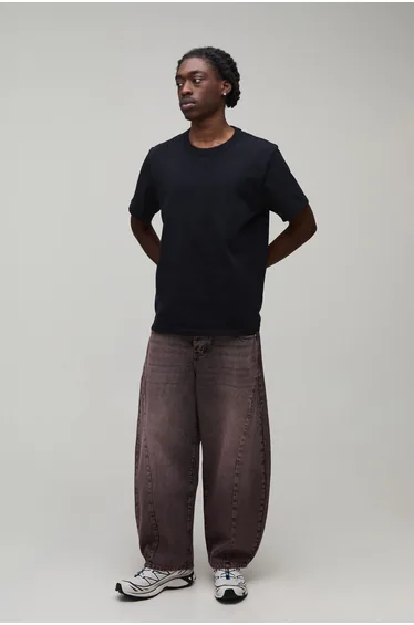 Washed Overdye Barrel Leg Jeans - pink