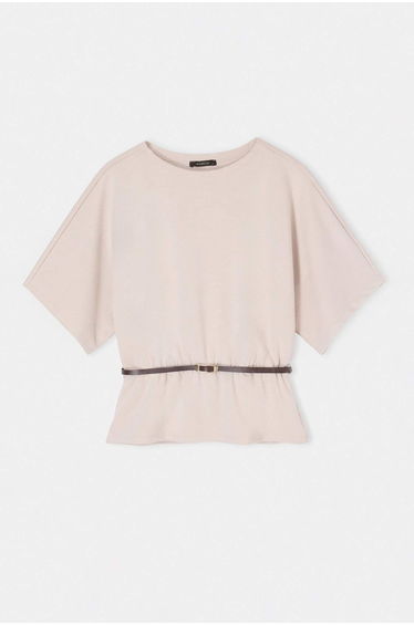 Stone Plain Regular Boat Neck Standard Sleeve Short Regular Interlock Knitted Blouse