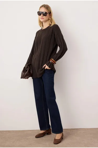 Brown Plain Ribbed/Camisole Knitwear